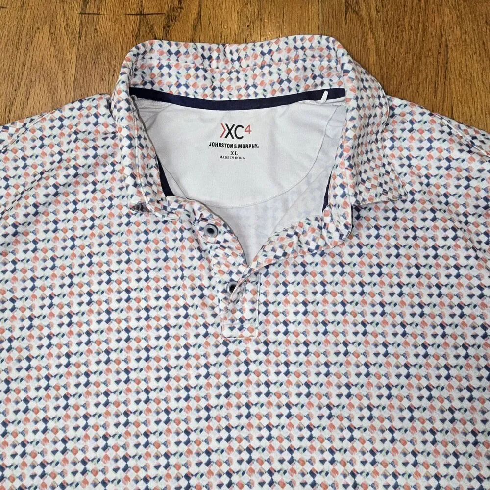 Johnston & Murphy Polo Shirt Mens XLarge XC4 Pastel Geometric Performance Golf